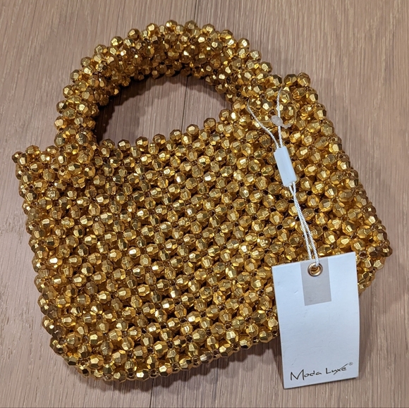 Moda Luxe Handbags - Moda Luxe Gold Beaded Mini Handbag